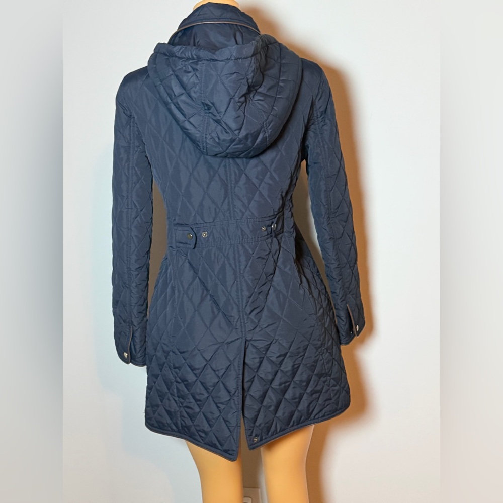Ralph Lauren Navy Quilted Hooded Puffer with Brown Trim - Picture 6 of 12